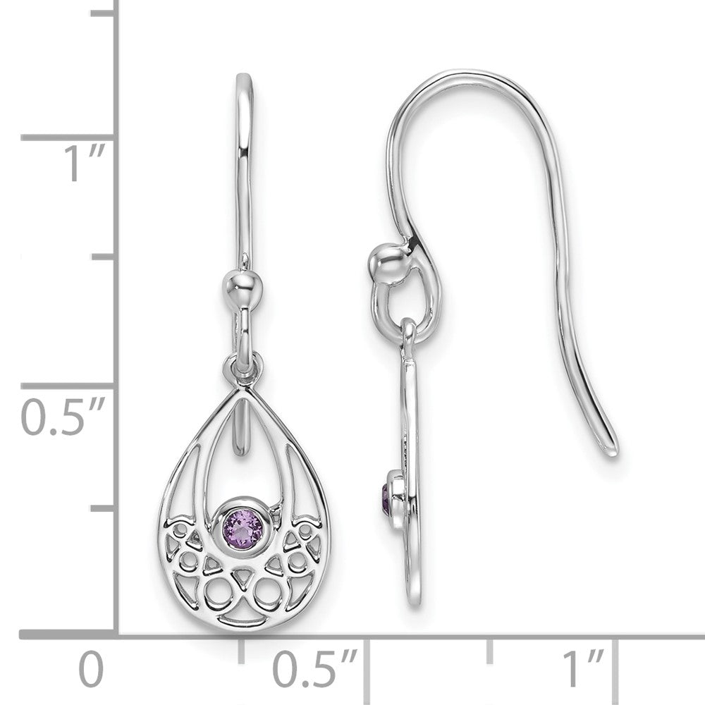 Sterlingsilber Rhodiniert Weiß Eis mit Amethyst Hirte Haken Ohrringe