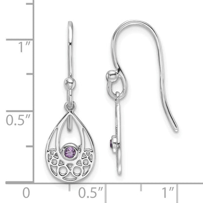 Sterlingsilber Rhodiniert Weiß Eis mit Amethyst Hirte Haken Ohrringe