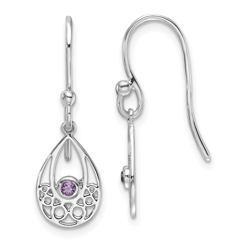 Sterlingsilber Rhodiniert Weiß Eis mit Amethyst Hirte Haken Ohrringe