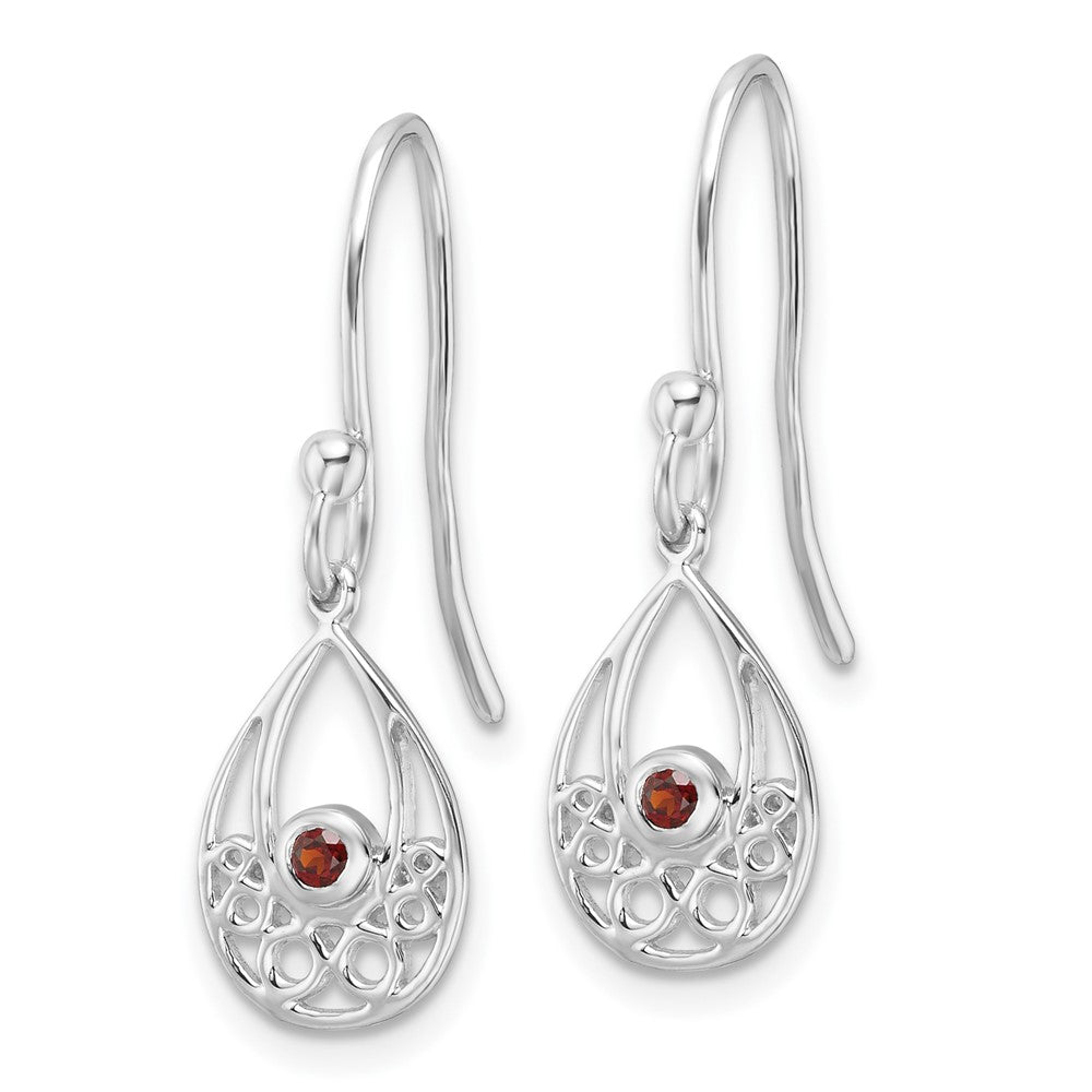 Sterlingsilber Rhodiniert Weiß Eis mit Granat Hirte Haken Ohrringe