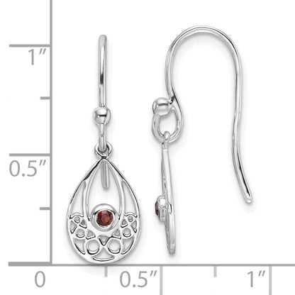Sterlingsilber Rhodiniert Weiß Eis mit Granat Hirte Haken Ohrringe