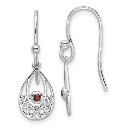 Sterlingsilber Rhodiniert Weiß Eis mit Granat Hirte Haken Ohrringe