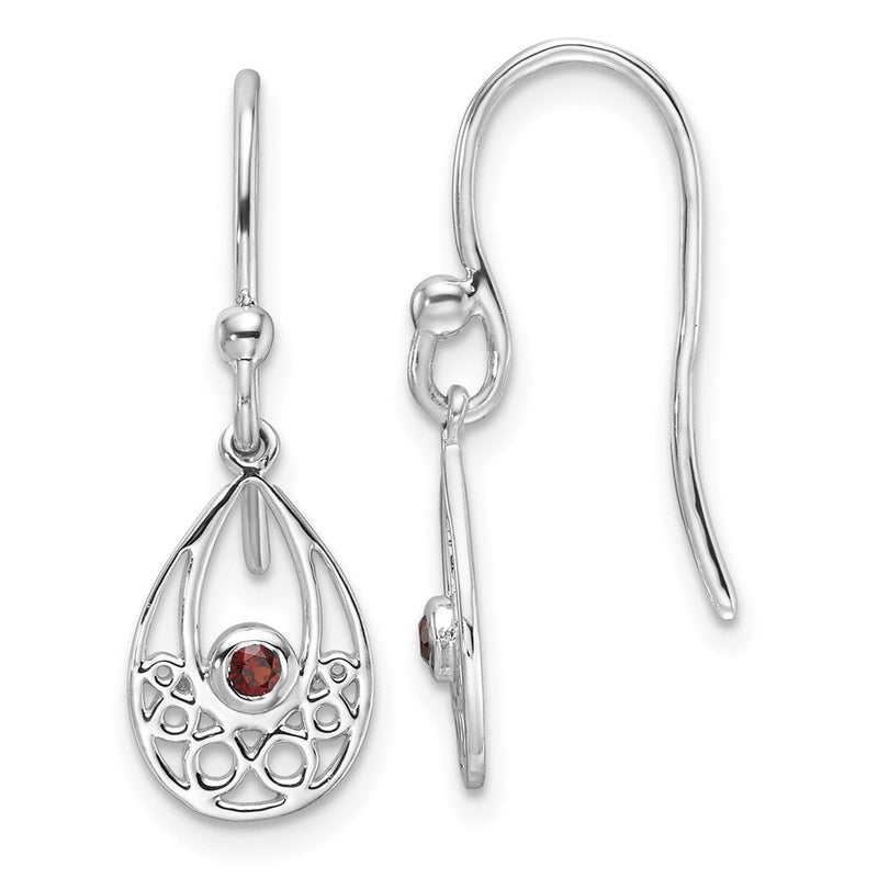 Sterlingsilber Rhodiniert Weiß Eis mit Granat Hirte Haken Ohrringe