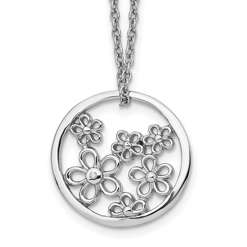 Sterlingsilber Weiß Eis Rhodiniert 18 Zoll Diamant Blume Halskette mit 2 Verlängerung