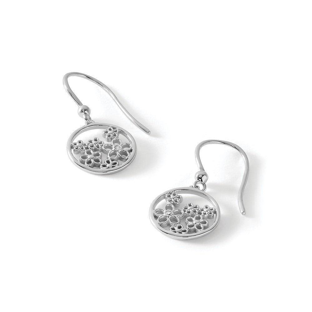White Ice Ohrhänger aus rhodiniertem Sterlingsilber mit Diamant-Blume und Ohrhaken