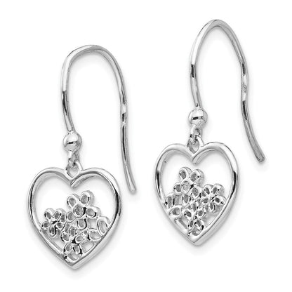Sterlingsilber Ohrhänger mit weißem Diamant, rhodiniert, Herz-Blumen-Motiv mit Ohrhaken