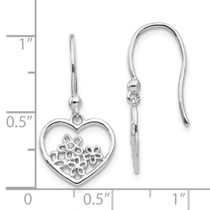 Sterlingsilber Ohrhänger mit weißem Diamant, rhodiniert, Herz-Blumen-Motiv mit Ohrhaken