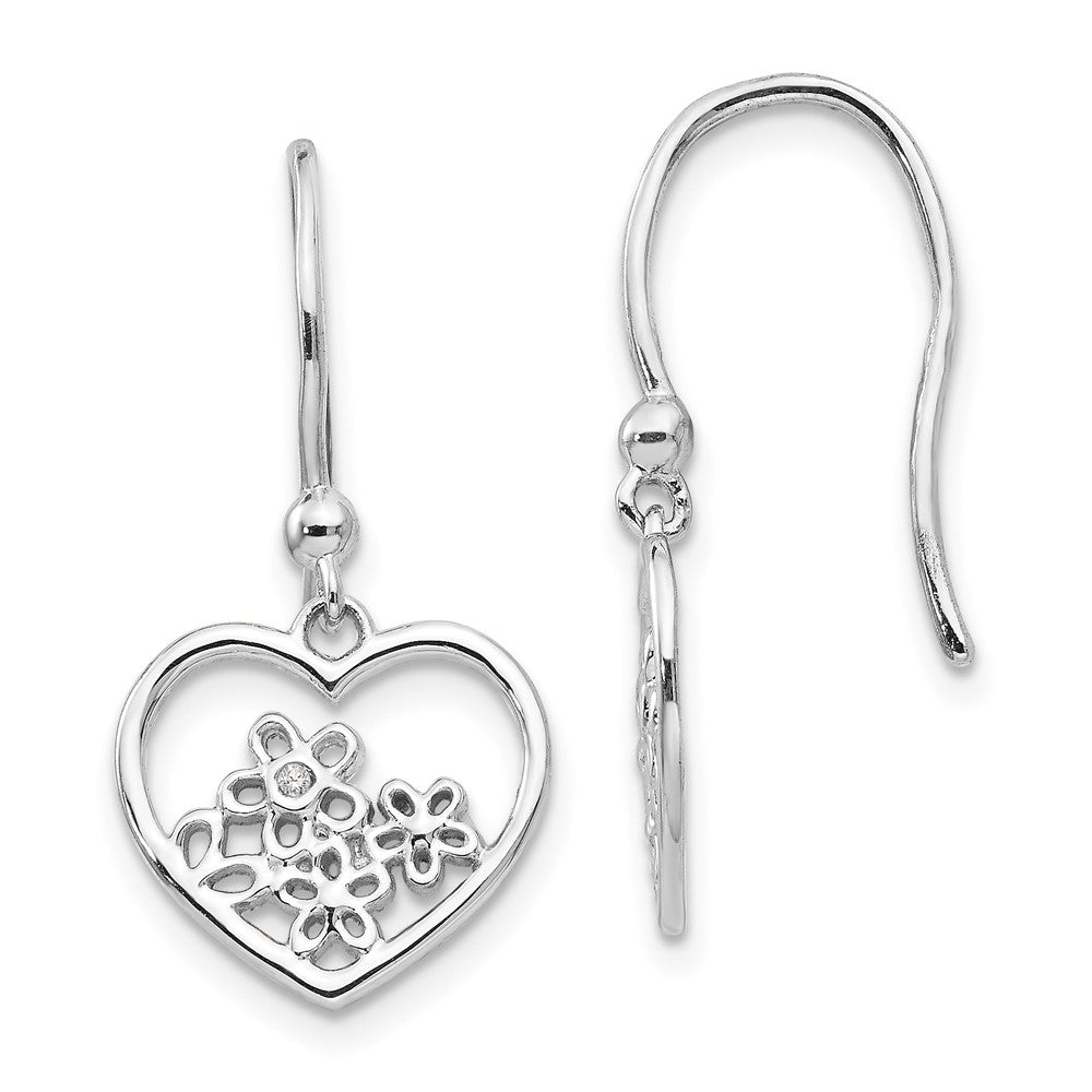 Sterlingsilber Ohrhänger mit weißem Diamant, rhodiniert, Herz-Blumen-Motiv mit Ohrhaken