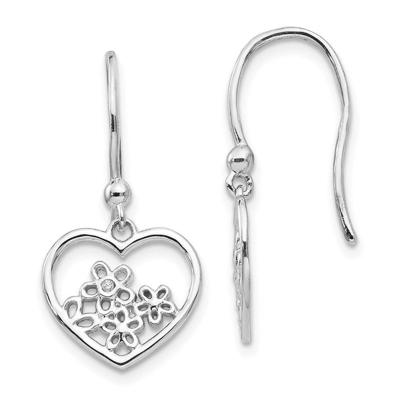 Sterlingsilber Ohrhänger mit weißem Diamant, rhodiniert, Herz-Blumen-Motiv mit Ohrhaken