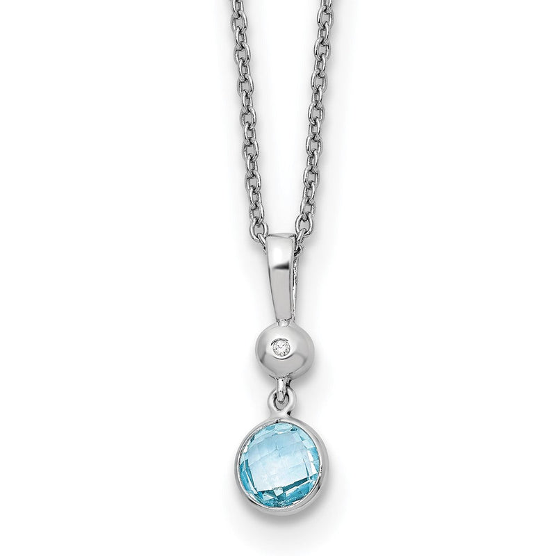Sterlingsilber Weiß Eis Rhodiniert 18 Zoll Blautopas und Diamant Halskette mit 2 Verlängerung