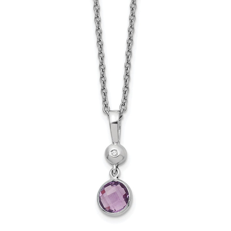 Sterlingsilber Rhodiniert Weiß Eis.01ct. Diamant./amethyst mit 2 Zoll Verlängerung Necklac