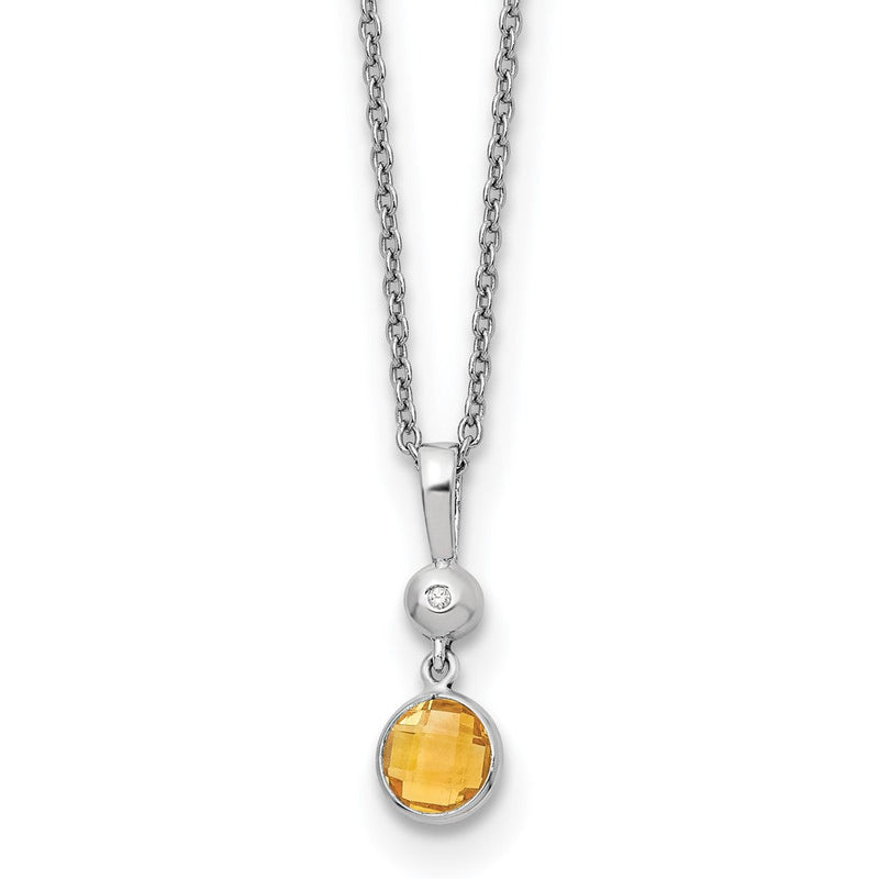 Sterlingsilber Rhodiniert Weiß Eis.01ct. Diamant./citrine mit 2 Zoll Verlängerung Halskette