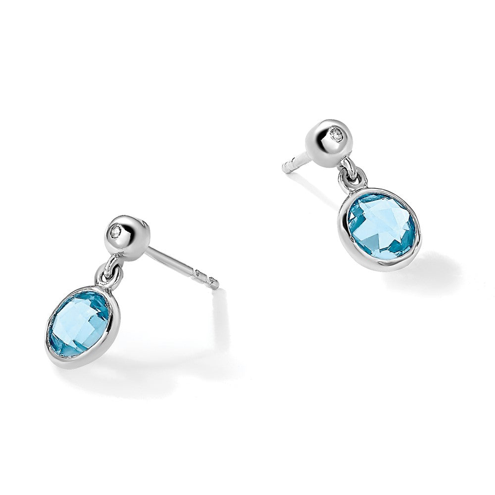 White Ice Tropfen-Ohrhänger aus rhodiniertem Sterlingsilber mit Blautopas und Diamant