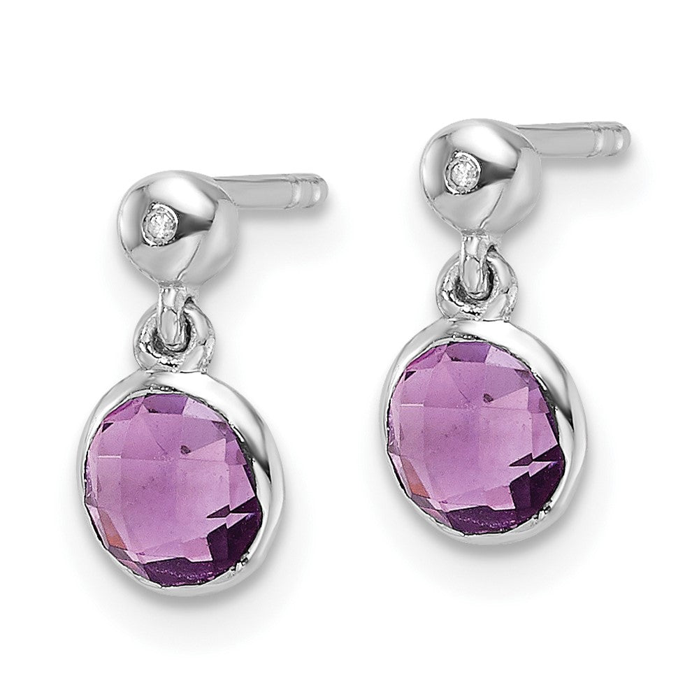 Sterlingsilber Rhodiniert Weiß Eis Diamant und Amethyst Ohrstecker