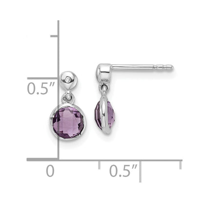 Sterlingsilber Rhodiniert Weiß Eis Diamant und Amethyst Ohrstecker