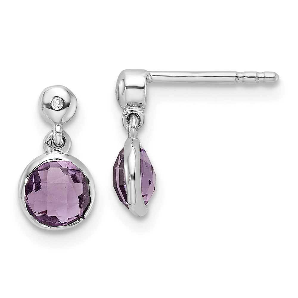 Sterlingsilber Rhodiniert Weiß Eis Diamant und Amethyst Ohrstecker