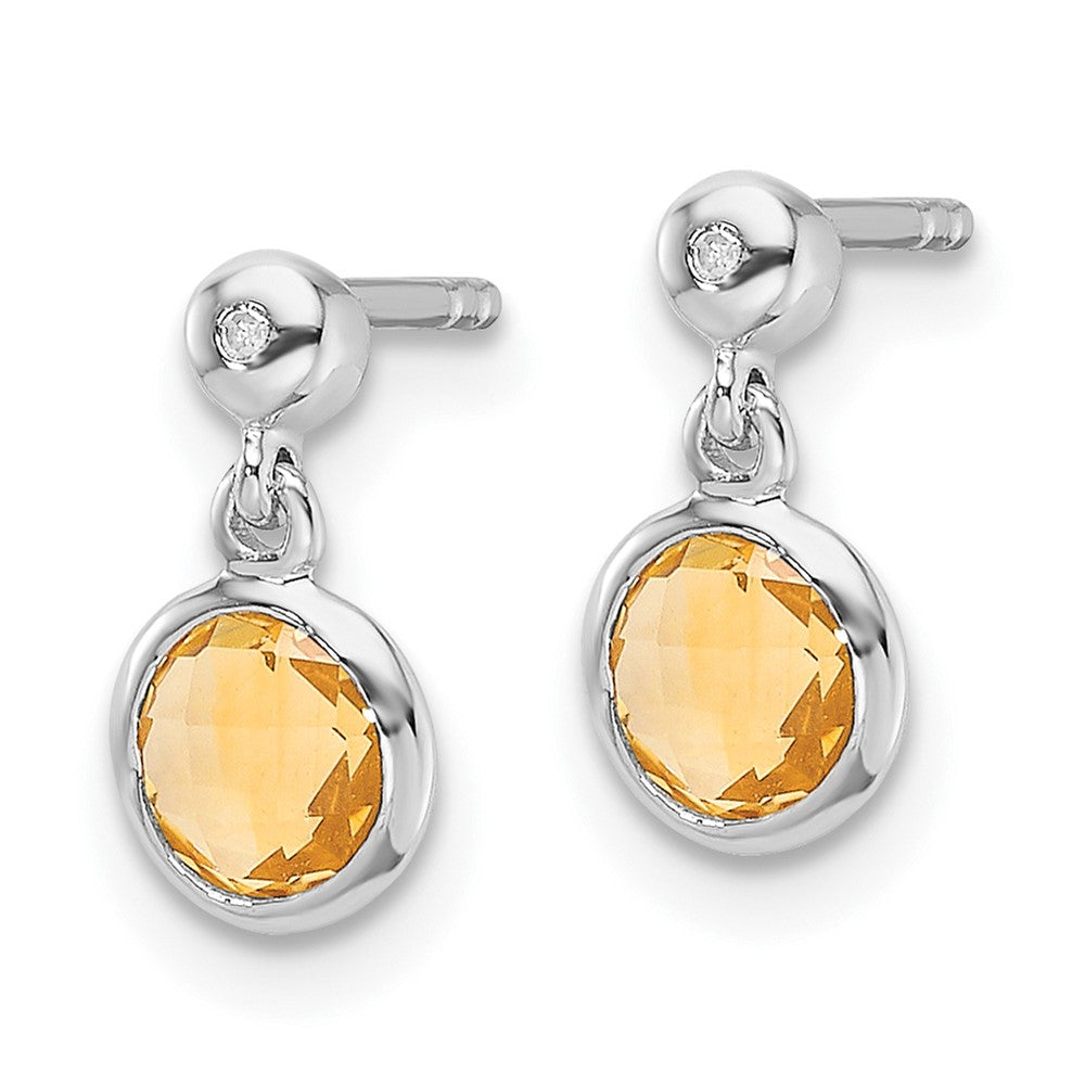 Sterlingsilber Rhodiniert Weiß Eis Diamant und Citrin Ohrstecker