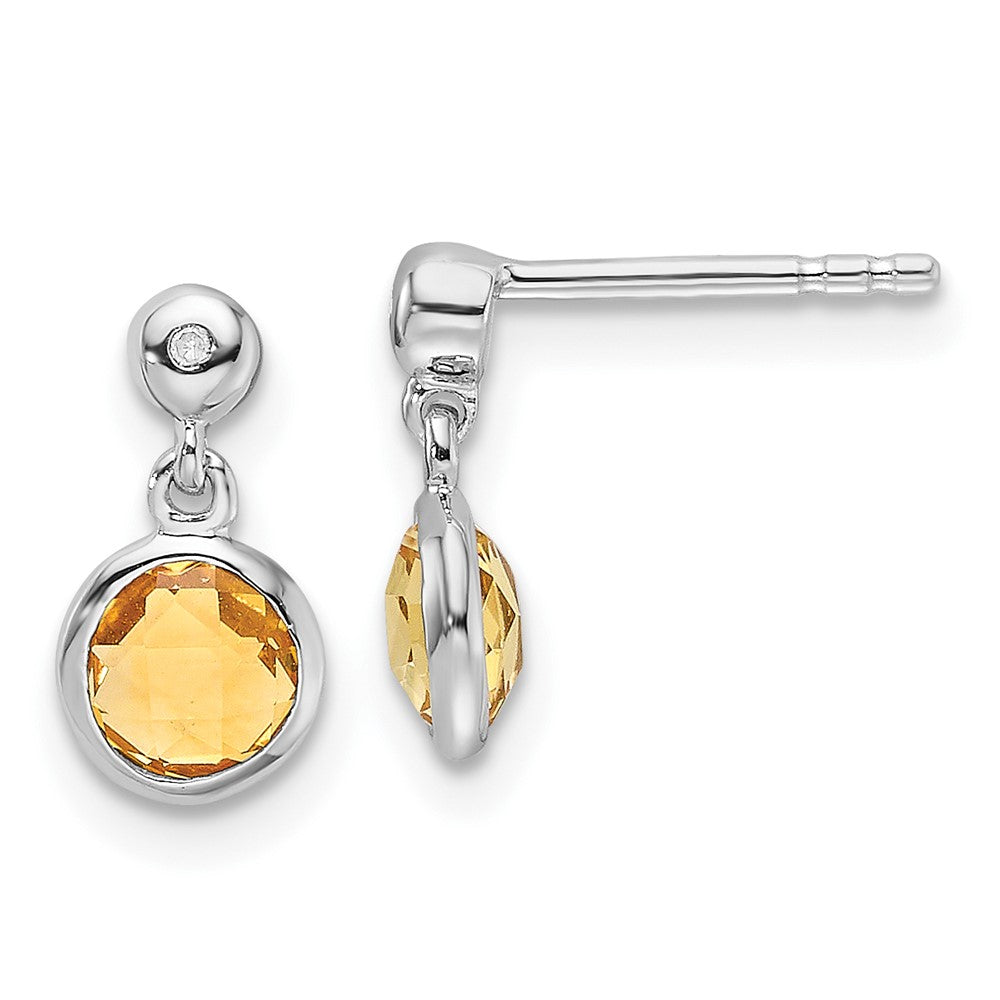 Sterlingsilber Rhodiniert Weiß Eis Diamant und Citrin Ohrstecker