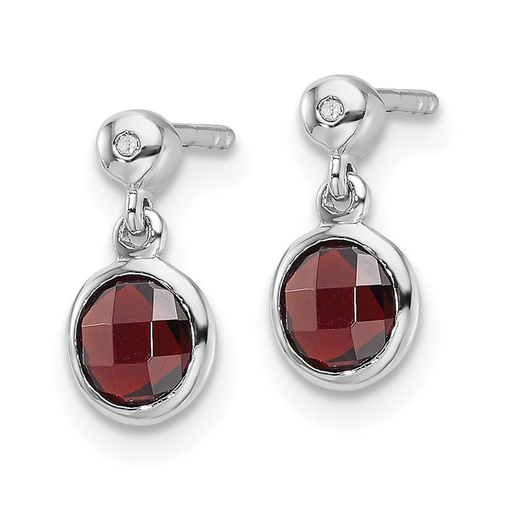 Sterlingsilber Rhodiniert Weiß Eis Diamant und Granat Ohrstecker