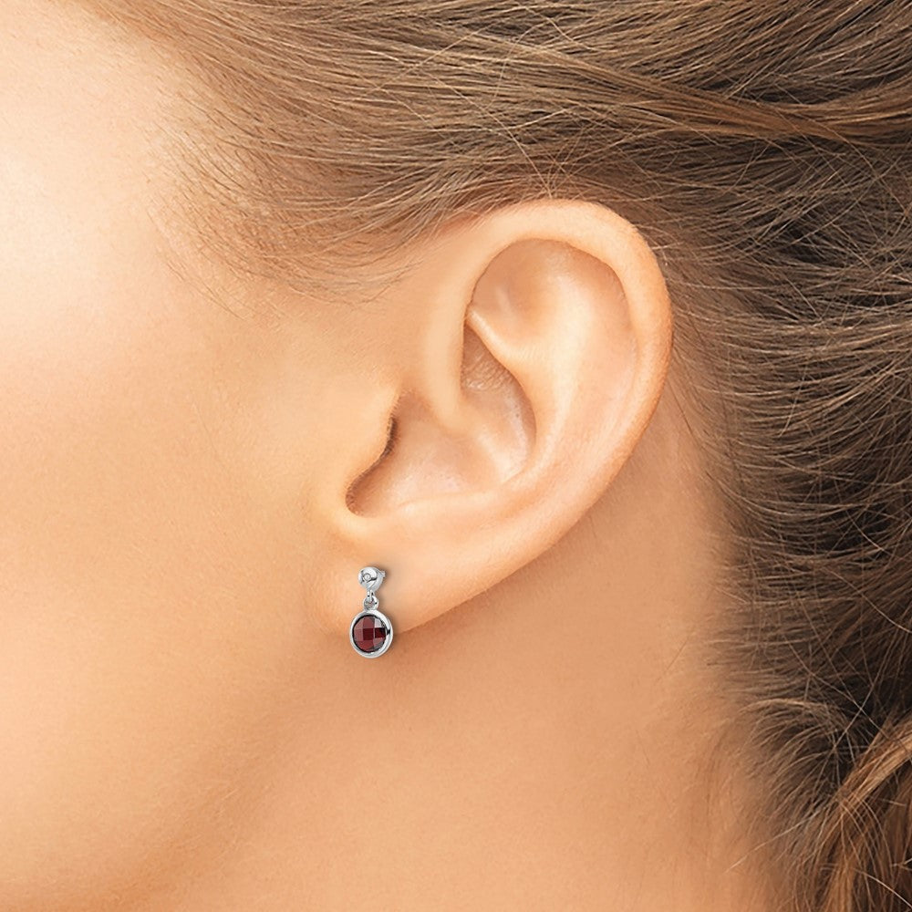 Sterlingsilber Rhodiniert Weiß Eis Diamant und Granat Ohrstecker