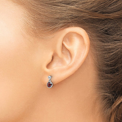 Sterlingsilber Rhodiniert Weiß Eis Diamant und Granat Ohrstecker