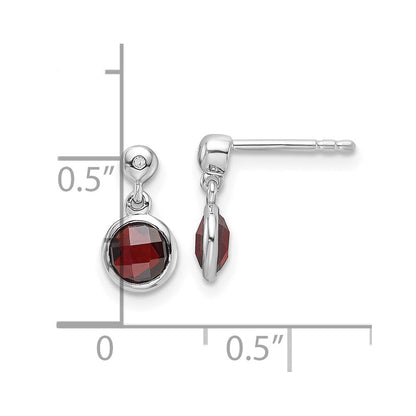 Sterlingsilber Rhodiniert Weiß Eis Diamant und Granat Ohrstecker