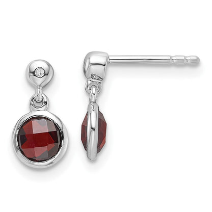 Sterlingsilber Rhodiniert Weiß Eis Diamant und Granat Ohrstecker