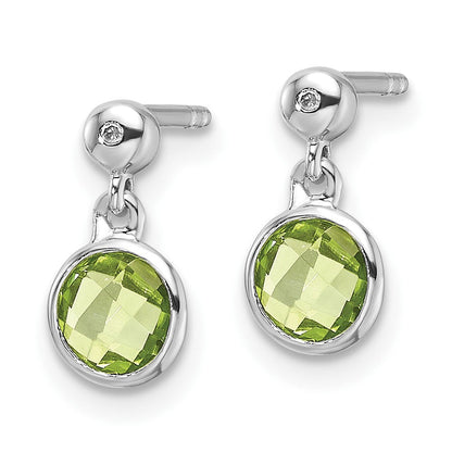 Sterlingsilber Rhodiniert Weiß Eis Diamant und Peridot Ohrstecker