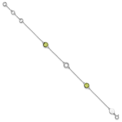 Sterlingsilber Rhodiniert Weiß Eis Diamant & Peridot mit 1 Zoll Verlängerung. Armband