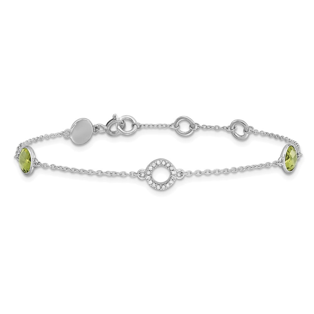 Sterlingsilber Rhodiniert Weiß Eis Diamant & Peridot mit 1 Zoll Verlängerung. Armband