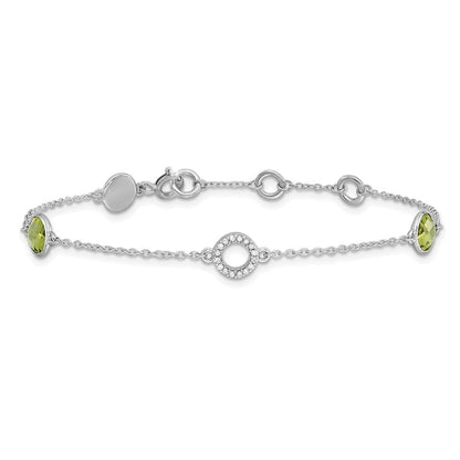 Sterlingsilber Rhodiniert Weiß Eis Diamant & Peridot mit 1 Zoll Verlängerung. Armband