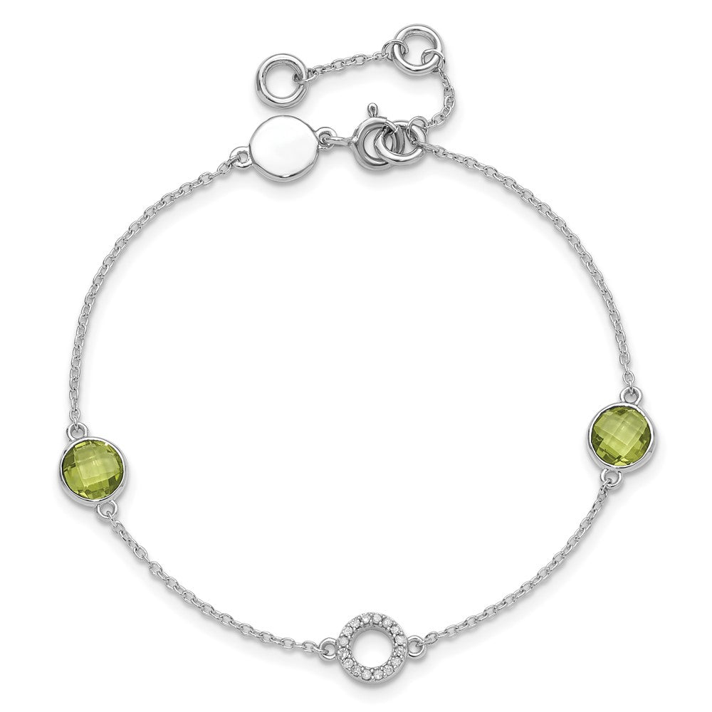 Sterlingsilber Rhodiniert Weiß Eis Diamant & Peridot mit 1 Zoll Verlängerung. Armband