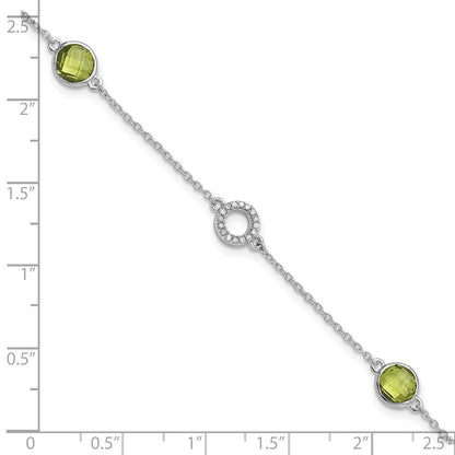 Sterlingsilber Rhodiniert Weiß Eis Diamant & Peridot mit 1 Zoll Verlängerung. Armband