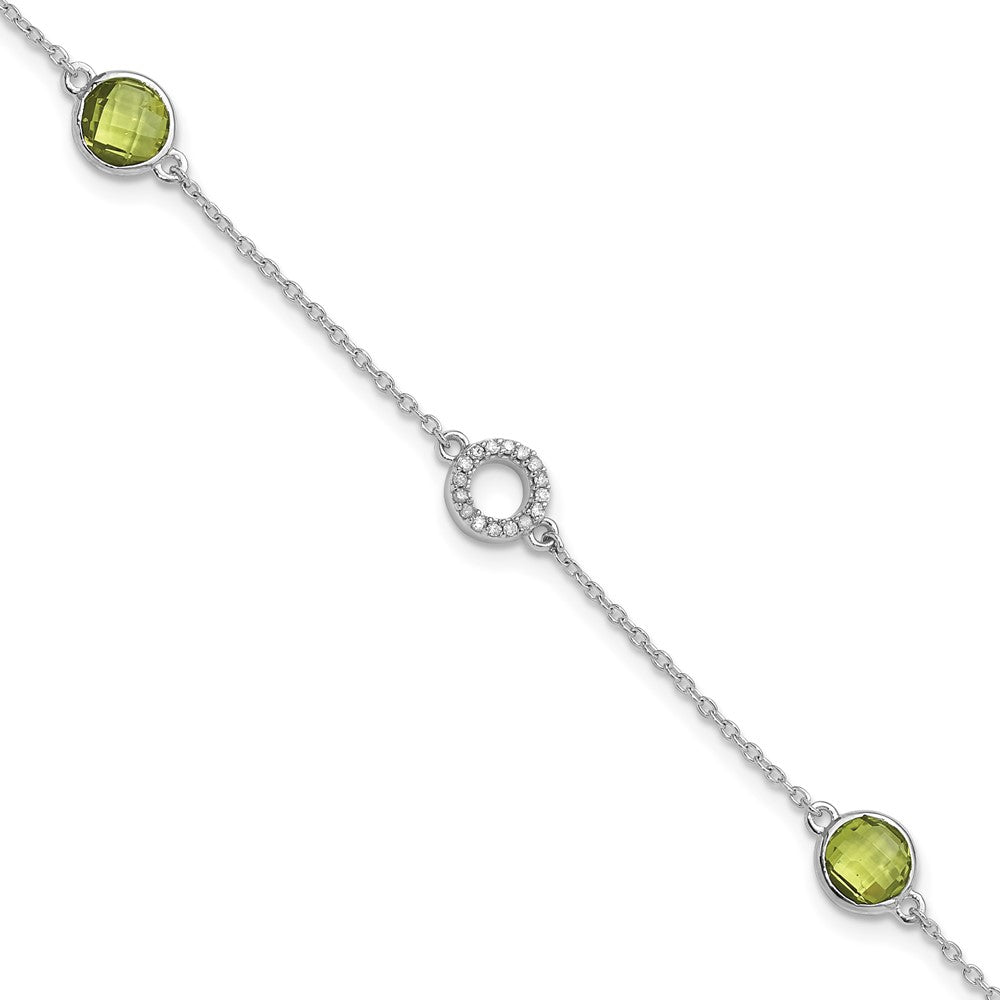 Sterlingsilber Rhodiniert Weiß Eis Diamant & Peridot mit 1 Zoll Verlängerung. Armband