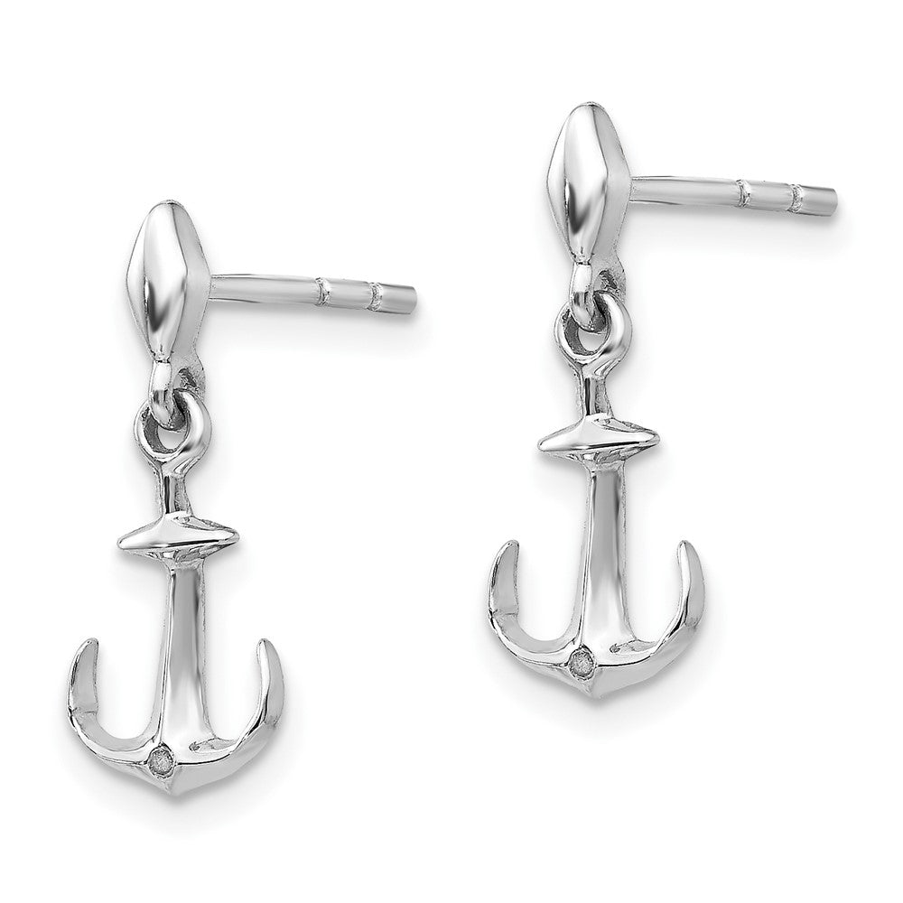 Sterlingsilber-Ohrhänger, rhodiniert, mit Diamant, Anker-Design, mit Ohrstecker-Verschluss
