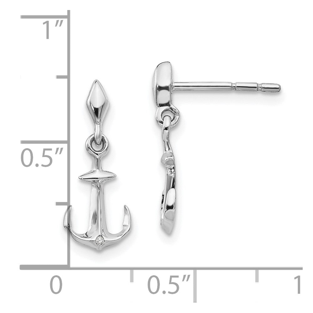 Sterlingsilber-Ohrhänger, rhodiniert, mit Diamant, Anker-Design, mit Ohrstecker-Verschluss