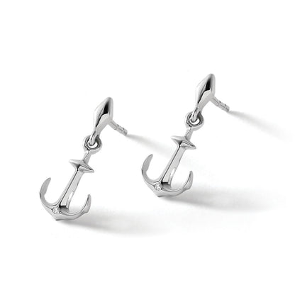 Sterlingsilber-Ohrhänger, rhodiniert, mit Diamant, Anker-Design, mit Ohrstecker-Verschluss