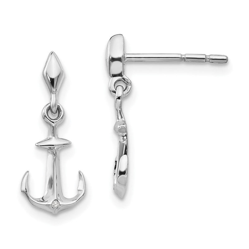Sterlingsilber-Ohrhänger, rhodiniert, mit Diamant, Anker-Design, mit Ohrstecker-Verschluss
