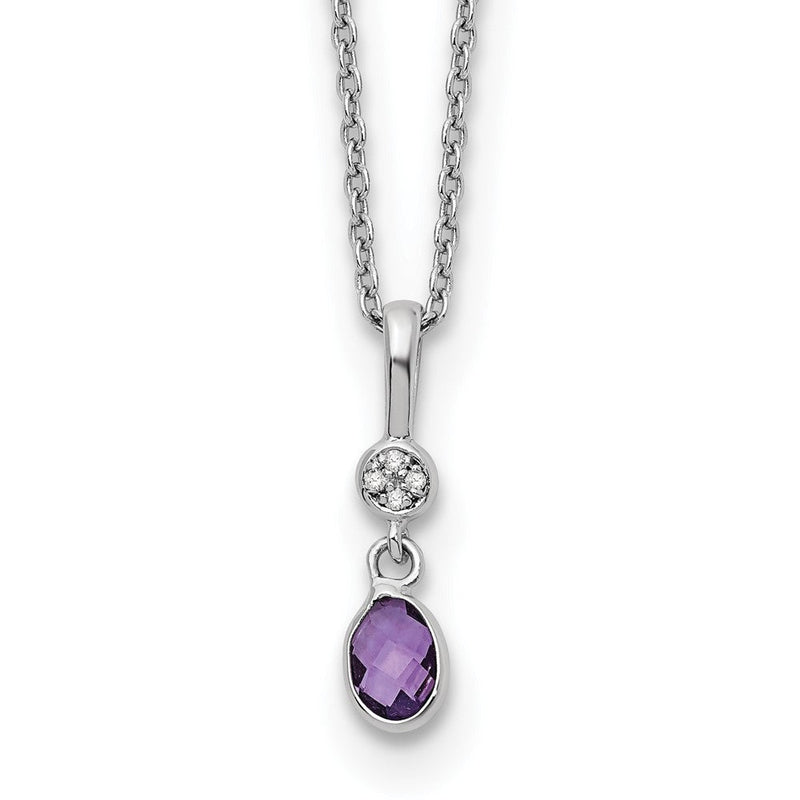 Sterlingsilber Weiß Eis Rhodiniert 18 Zoll Amethyst und Diamant Halskette mit 2 Verlängerung