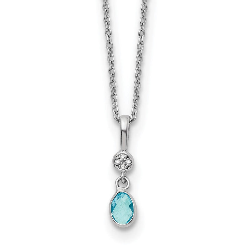 Sterlingsilber Rhodiniert Weiß Eis.02ct. Diamant./ Blautopas mit 2 Zoll Verlängerung Neckla