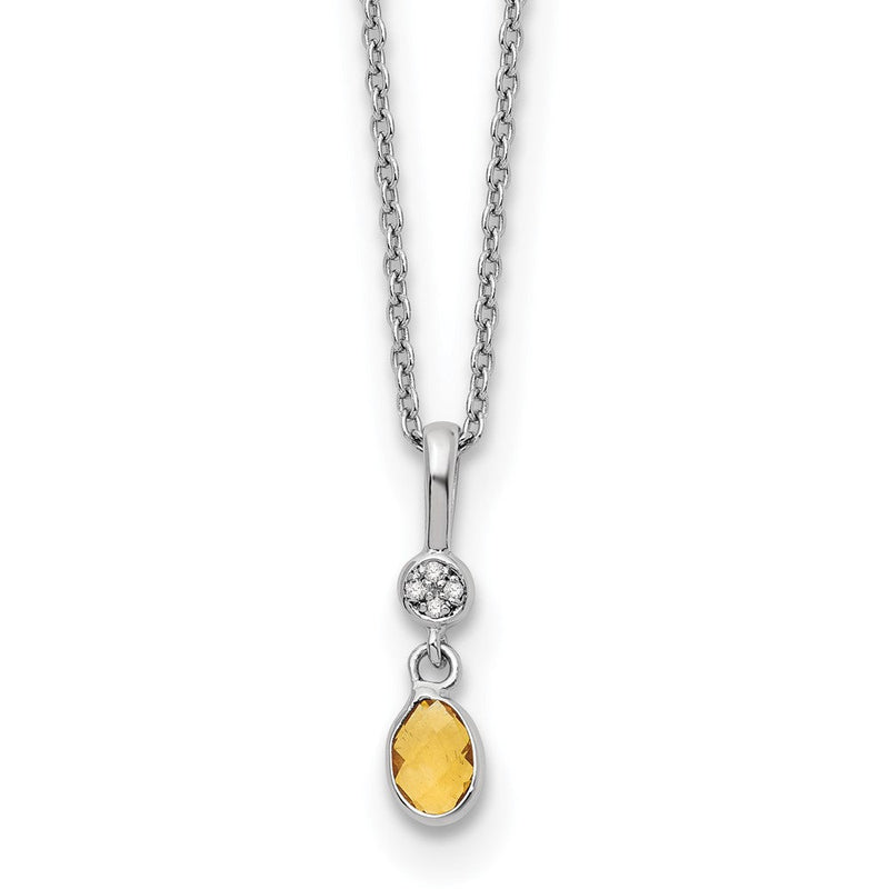 Sterlingsilber Rhodiniert Weiß Eis.02ct. Diamant. & Citrin mit 2 Zoll Verlängerung Necklac