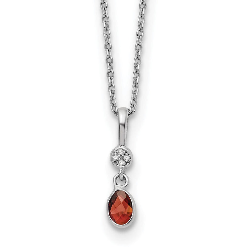 Sterlingsilber Rhodiniert Weiß Eis.02ct. Diamant. & Granat mit 2 Zoll Verlängerung Halskette