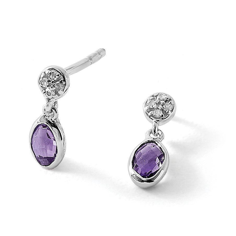 White Ice Ohrhänger aus rhodiniertem Sterlingsilber mit Amethyst und Diamant und Steckverschluss