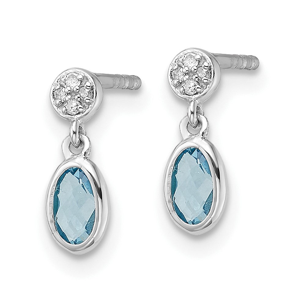 Sterlingsilber Rhodiniert Weiß Eis.02ct. Diamant. und Blautopas Ohrstecker