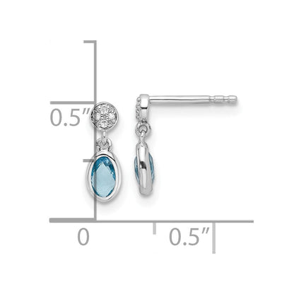 Sterlingsilber Rhodiniert Weiß Eis.02ct. Diamant. und Blautopas Ohrstecker