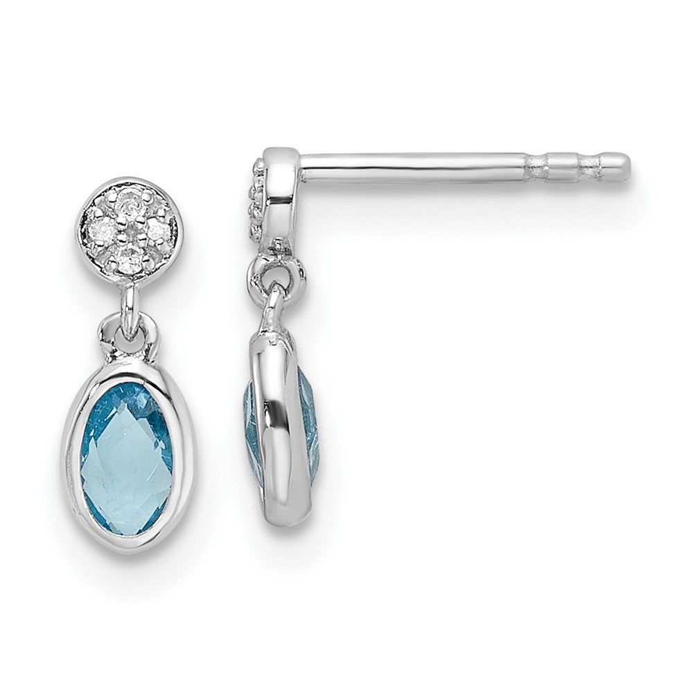Sterlingsilber Rhodiniert Weiß Eis.02ct. Diamant. und Blautopas Ohrstecker