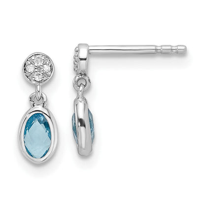 Sterlingsilber Rhodiniert Weiß Eis.02ct. Diamant. und Blautopas Ohrstecker