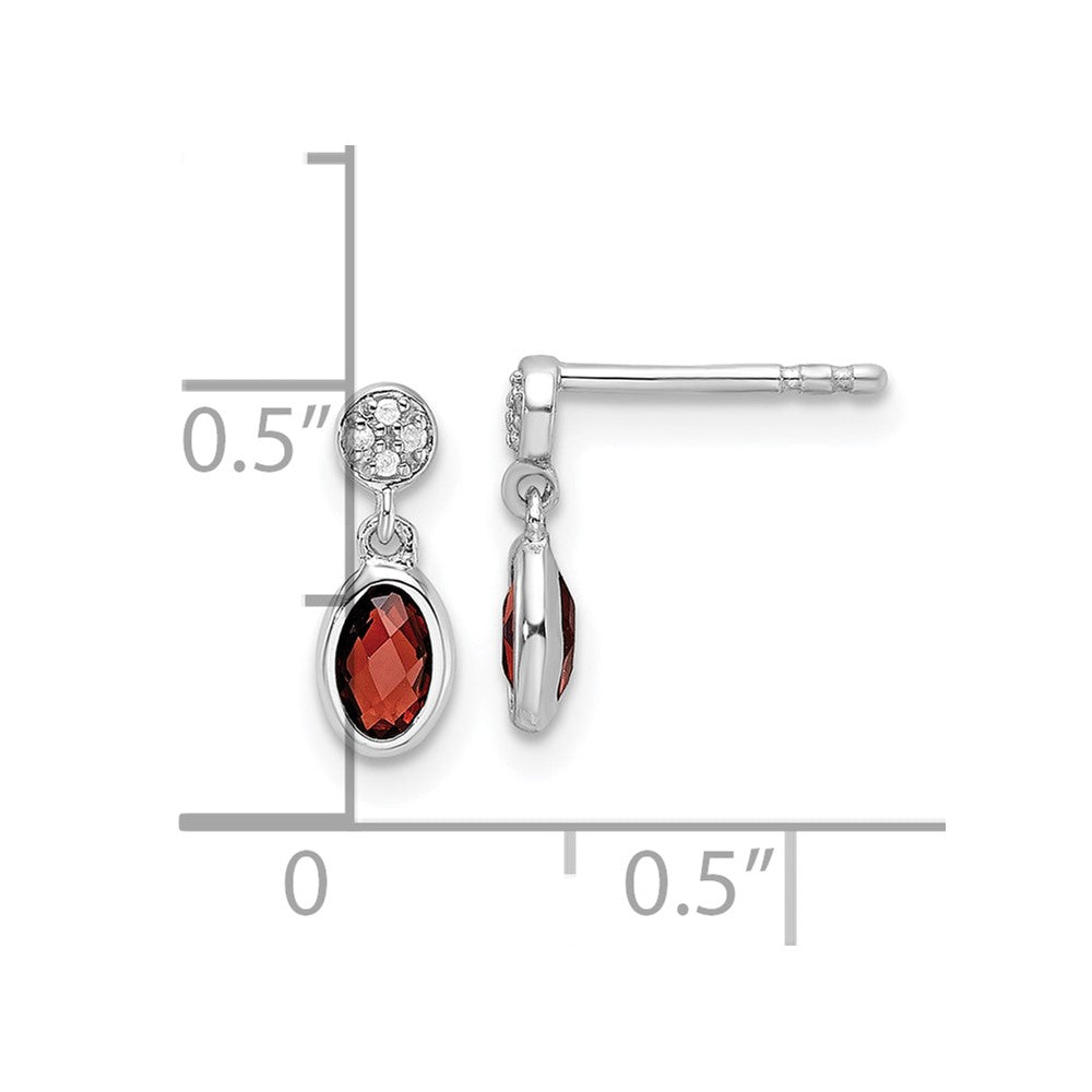 Sterlingsilber Rhodiniert Weiß Eis.02ct. Diamant und Granat Ohrstecker