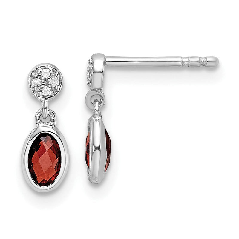 Sterlingsilber Rhodiniert Weiß Eis.02ct. Diamant und Granat Ohrstecker