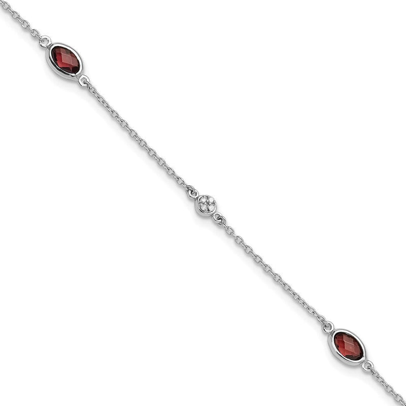 Sterlingsilber Rhodiniert Weiß Eis Diamant und Granat mit 1.25 in Verlängerung Armband